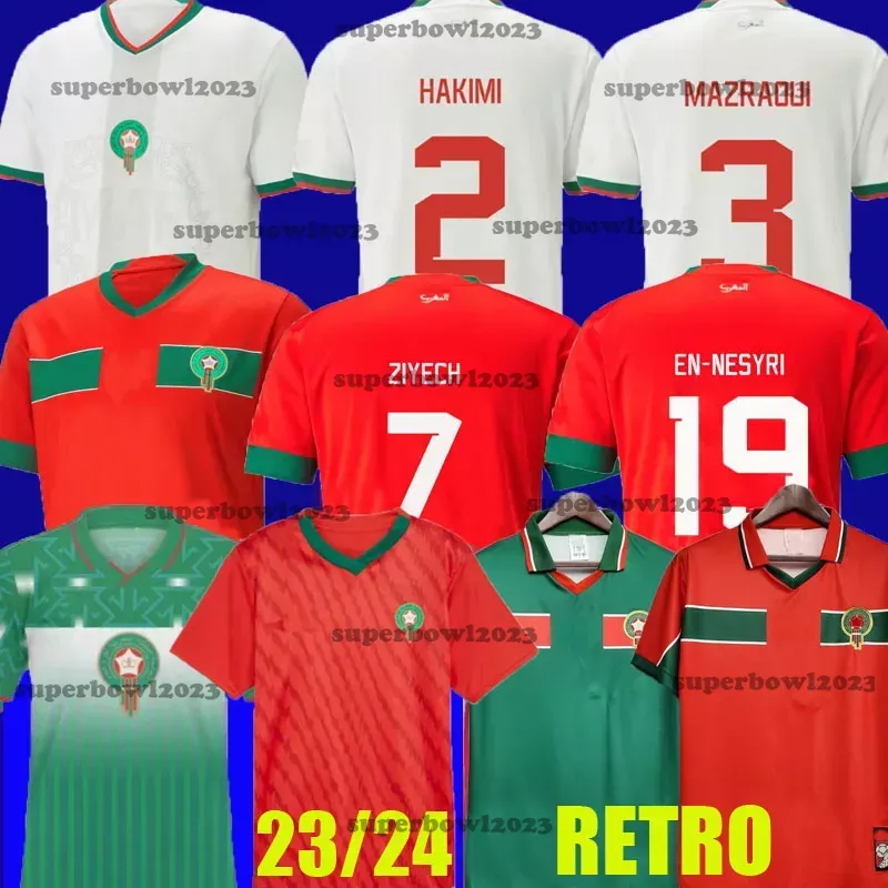 モロッコ1994 1995 1998 2023レトロモロッコサッカージャージークラシックハキミザイックen-nesyri ouakili neqrouz bassir saiss maroc maillot el hadriuiサッカーシャツの男性