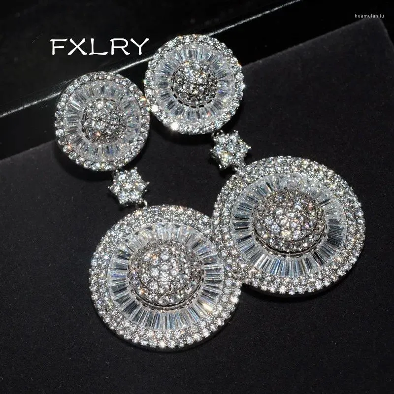 Stud Earrings FXLRY Elegant White Color Copper Cubic Zircon Geometric Type For Women Fashion Jewelry