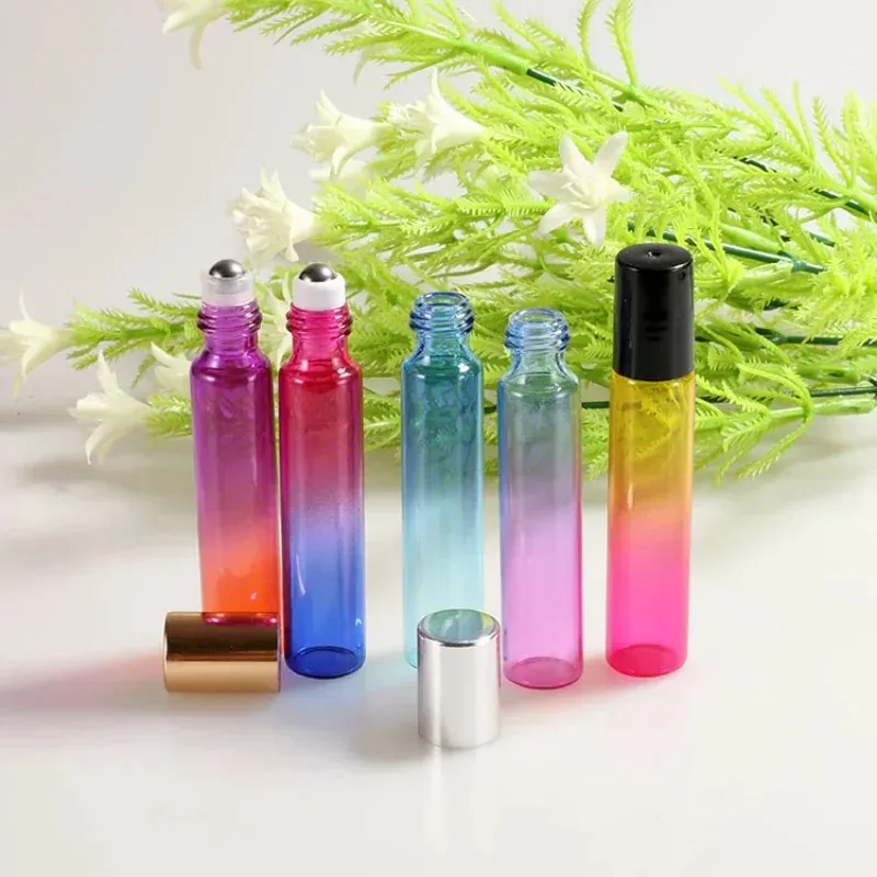 2024 10 ml Gradientenfarbe ätherische Öl Parfüm Flaschenrolle Dicke Glasrolle auf haltbar für den Reisekosmetikbehälter Vollfeuers -Gradientenrollenball