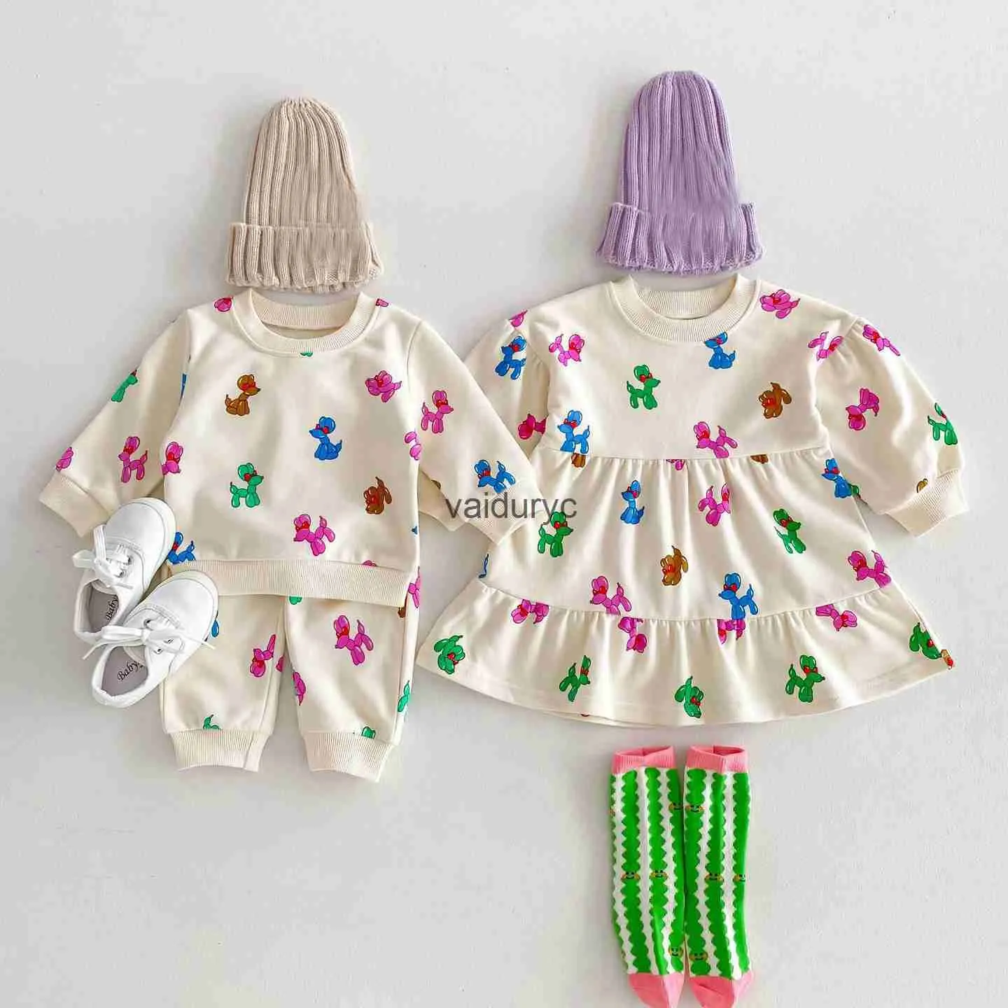 Set di abbigliamento set di abbigliamento per bambini carini cagnolini da cani vestito ragazzi con cappuccio con cappuccio fratello e sorelle abbigliamento h240426