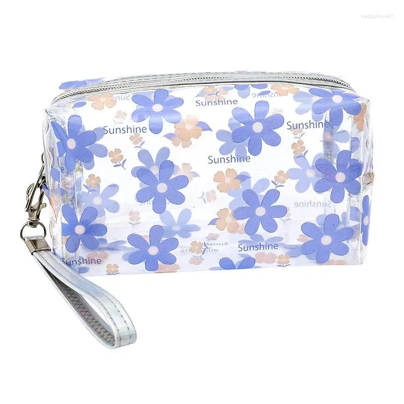 Bolsas de cosméticos estampas de flor de moda transparente estampares armazenamento para meninas bolsas de mulheres