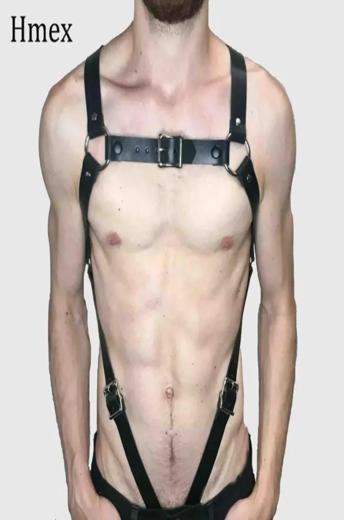 Chicote de sutiã de couro punk homens sexy eróticos cinturões bondage harajuku suspensórios góticos lingerie masculino tiras de ombro1291218