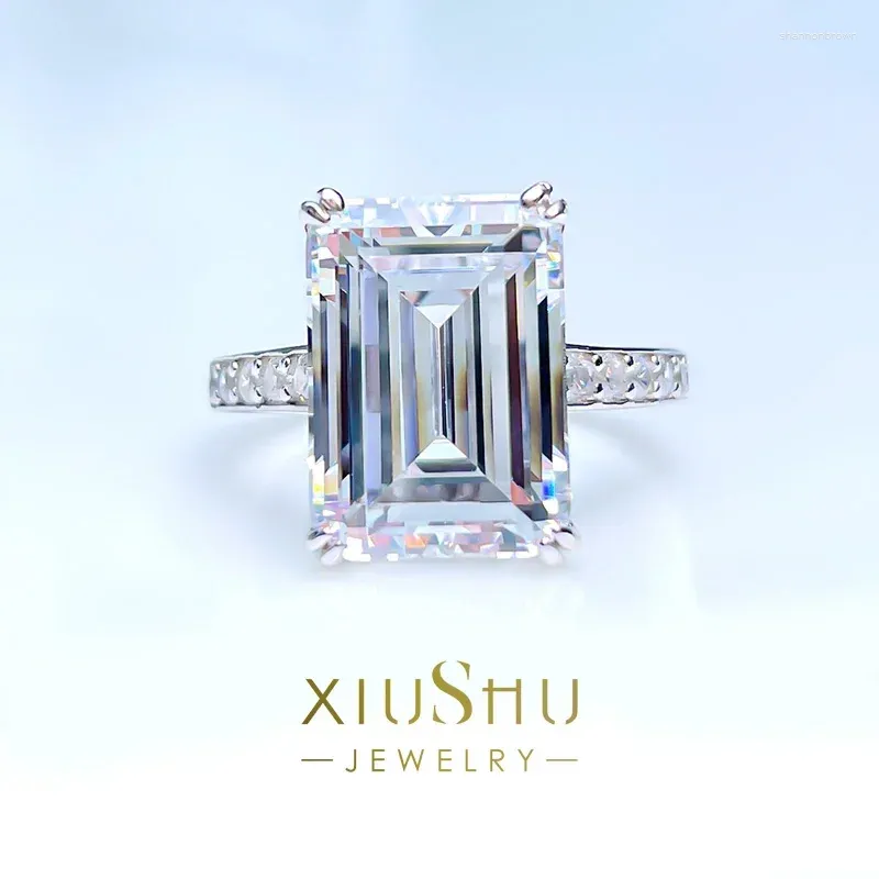 Clusterringe Wunsch Simulation Diamond Ring Emerald Cut Index Finger einfach und elegant 925 Sterlingsilber