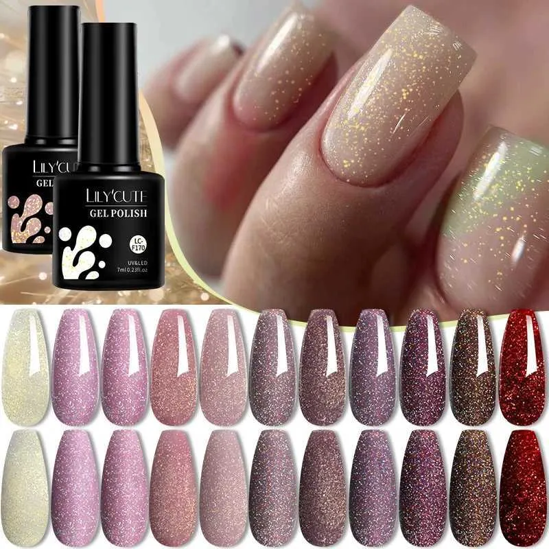 Vernis à ongles Lilycute Gold Aurora Gel Gel Polie à ongles Spring Couleur nude French durable pour manucure Freak Off Nail Art UV Gel Varnish Y240425