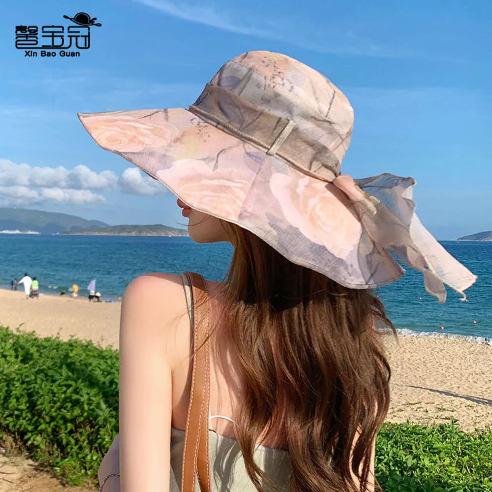 8453 새로운 봄/여름 선광 어부 모자 유행 및 통기성 선 보호 모자 큰 챙이있는 여성을위한 모자