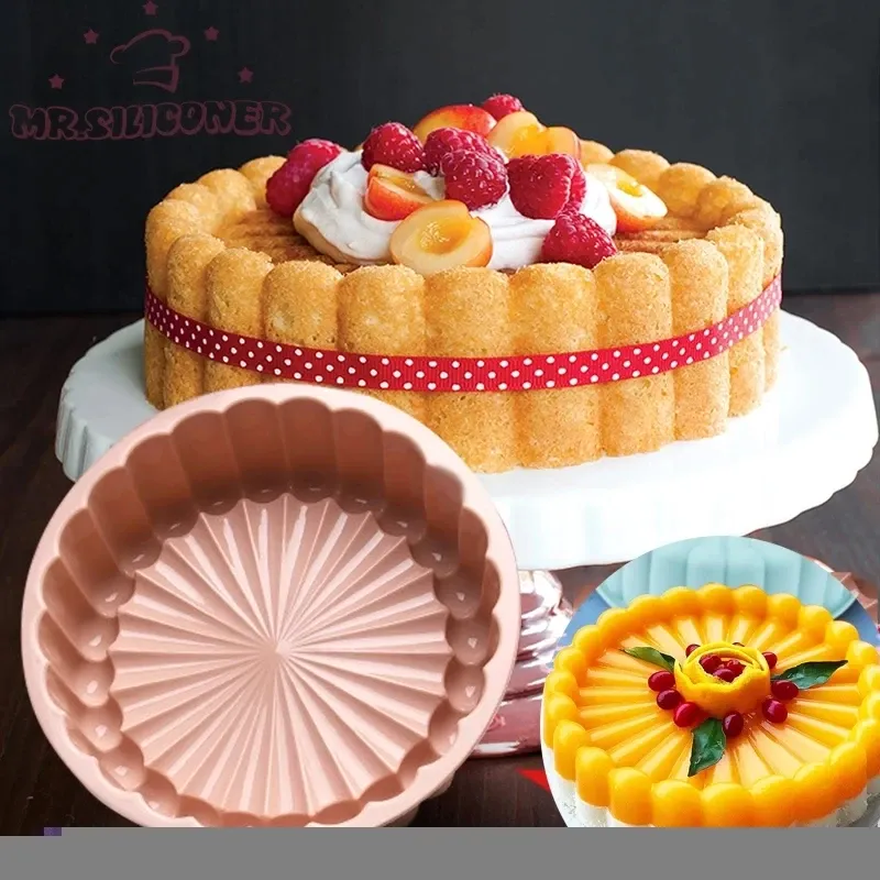 Formar Rund silikon Charlotte Cake Pan Silicone Cake Mögel Bröd Toast Strawberry Shortcake Cake Sponge Flan Mögel Bakningsverktyg