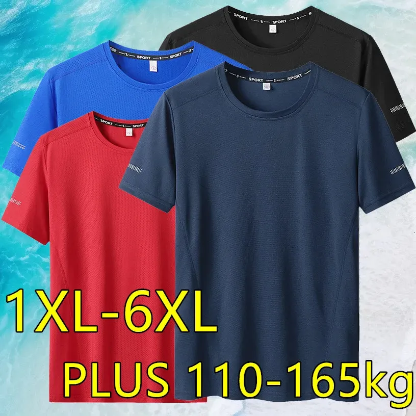 Tshirt pour hommes plus taille 5xl6xl séchage rapide cou rond grand manche courte t-shirt surdimensionné 240410