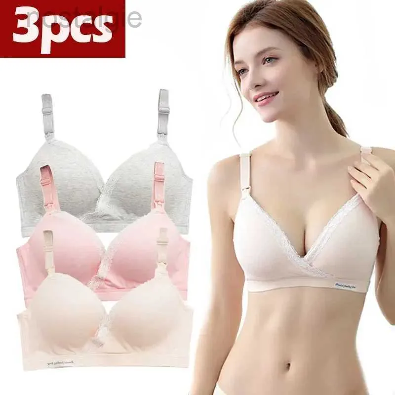 La maternité intime 3 PCS Vêtements infirmiers filants en coton Amontage allaiteur pour les femmes enceintes Sommeil de grossesse sous-vêtements Soutien gorge Alliant D240426