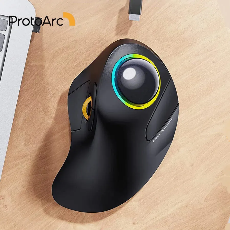 Protoarc EM03 Windows MAC iPad 240419 용 인체 공학적 RGB 백라이트 롤러 볼 마우스