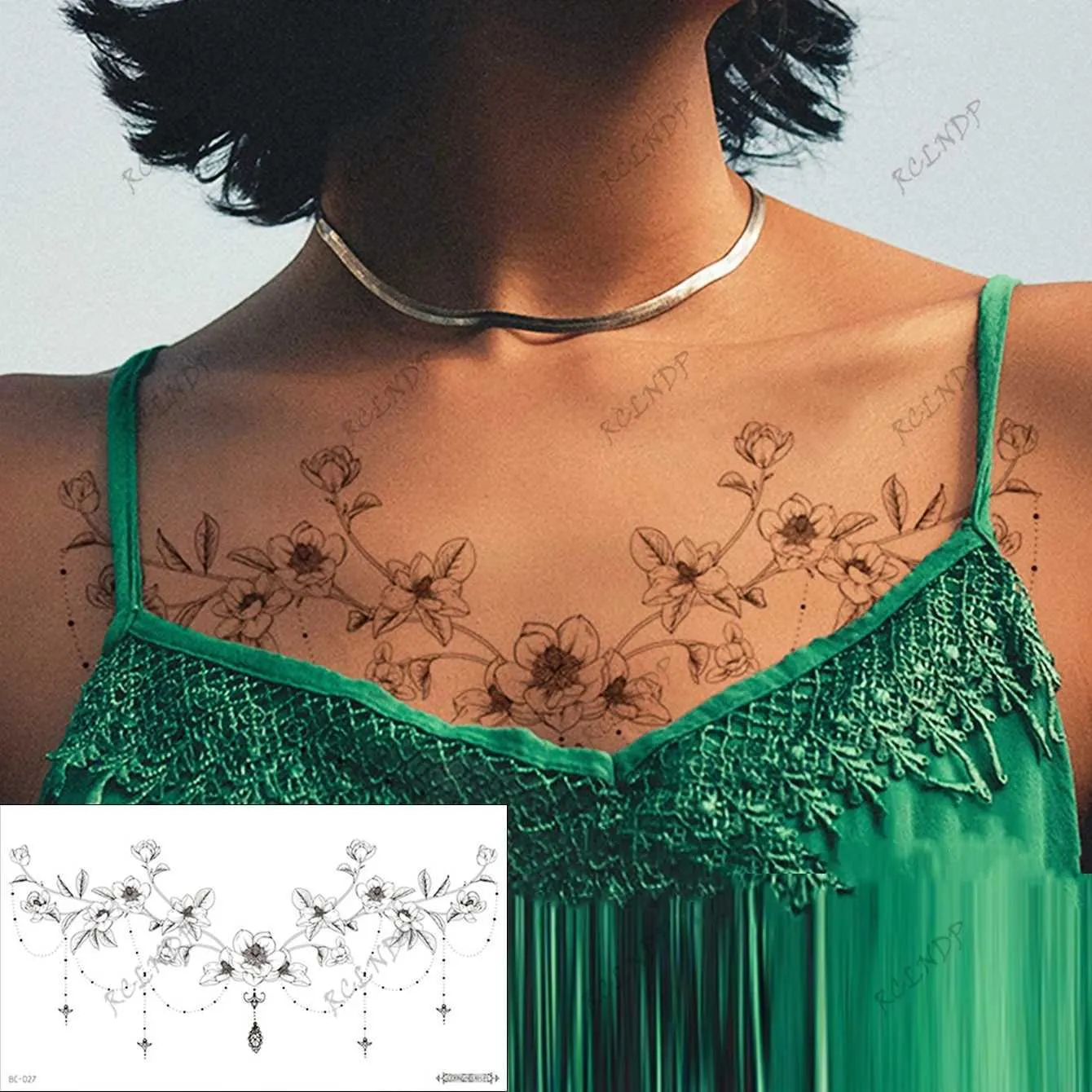 Tattoo Transfer Waterproof Temporary Tattoo Sticker Butterfly Flower Sexig Fake Tatto Flash Tatoo Bröst och midja Tato för tjejkvinnor 240426