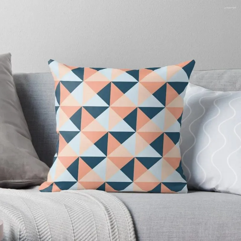 Poduszka koralowa niebieska brzoskwini trójkąty geometryczne rzut wzór obejmuje sofę na poduszki