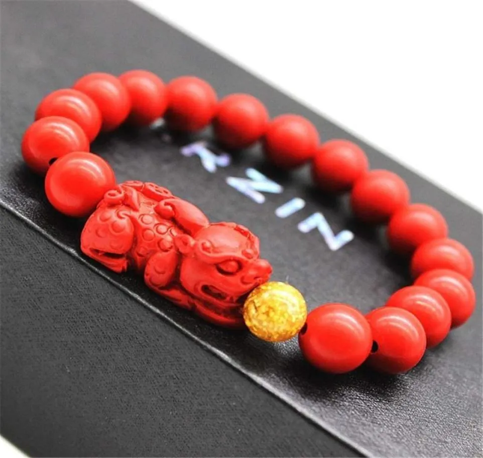 Charm Bracelets Pixiu Natural Stone Bracelet Men Women Chinese Feng Shui Pi Xiu Red Beads Wristband Gold Wealth And Good Lucky Uni3367418