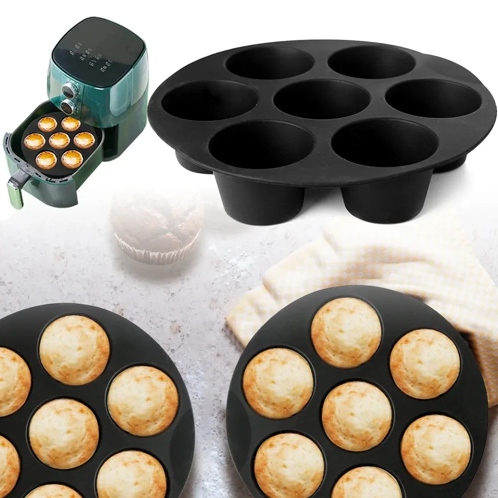 Moulds 7 Hole Silicone Cake Mold Airfryer Accessories Round Microwave Oven Baking Pan Kitchen Muffin Cake Cup Mould Air Fryer Tray