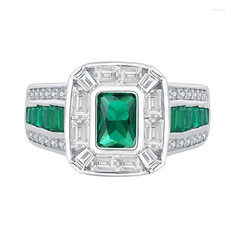 Cluster ringen S925 Silver Treasure White Diamond Green Classic Square Jade Ring Mother Lead Stone 5 7 Wedding