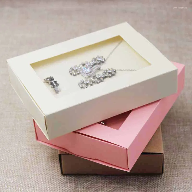 Bolsas de joyería 10pcs kraft/beige/paquete de regalo rosa Caja de ventana de la ventana DIY DIY para favores de boda/productos Show