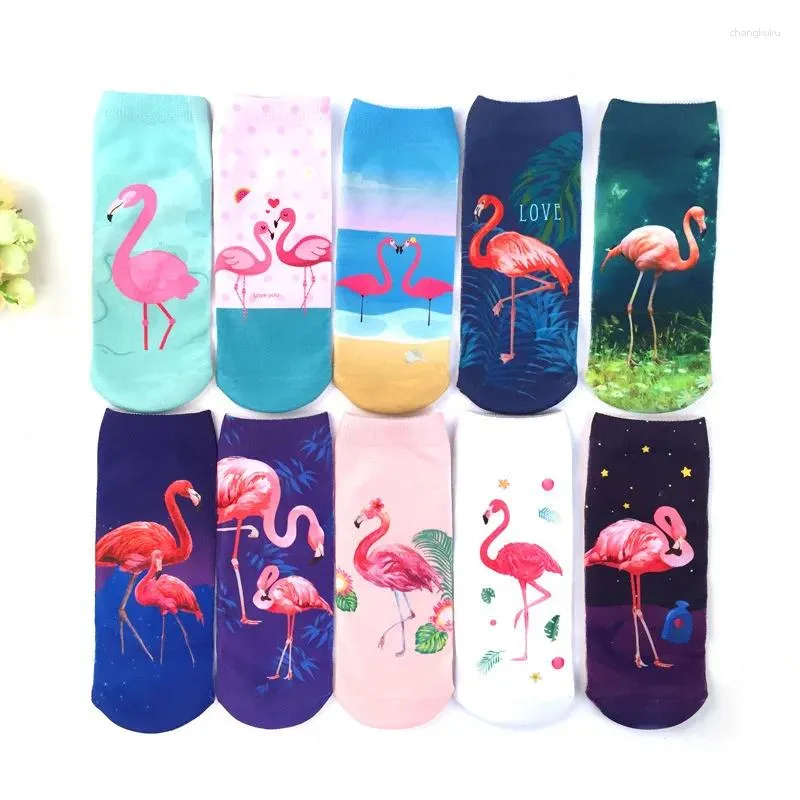 Women Socken 3D -Druck lässig Flamingo Langlebiger niedlicher Niedrig geschnittener Knöchel Socken Cartoons Typ Teenager 1Pair 2pcs MS21