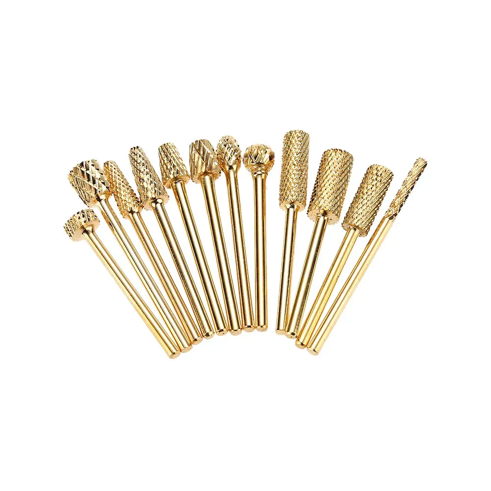 Tungsten Steel Nail Grinding Head Nail Drill Bit Tool Gold Plated for Nail Art Polish Machine