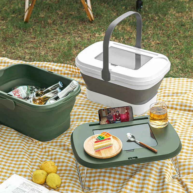 Stile giapponese Dod Dod Multiposio Picnic Picnic Cesto di picnic Picnic Table Tabella Piccola Tabella Piccolo Tavolo 16L Cestello portatile