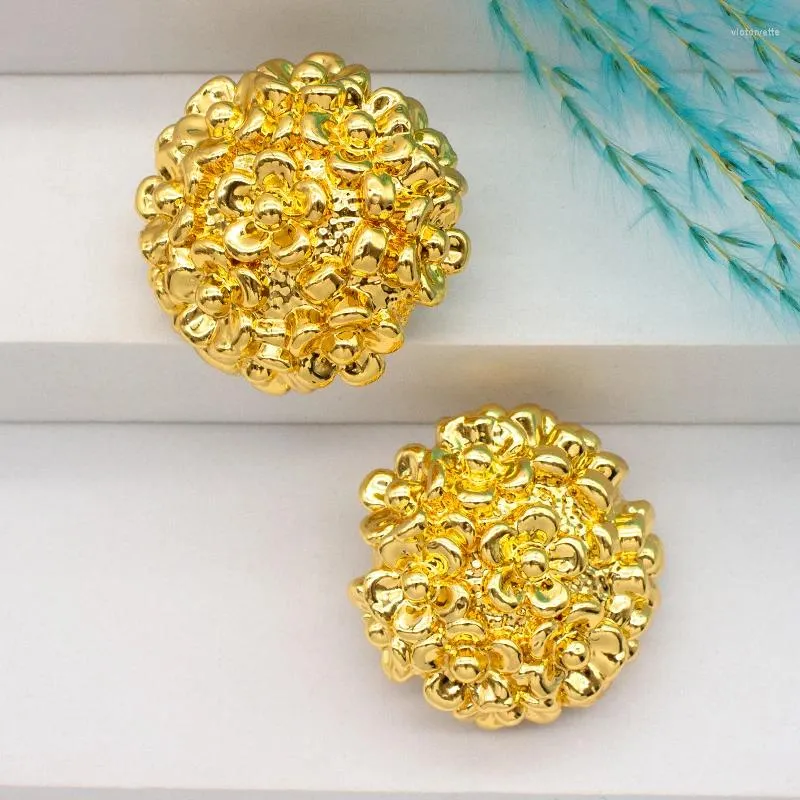 Hölzer Ohrringe Frauen Romantische Blume Große Clip Bohemian Kupfer 24k Gold plattiert Modeschmuck Accessoires für Mädchen Geschenk