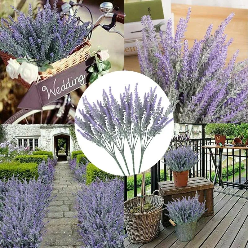 Flores decorativas Artificial for Outdoor 4 PCs Purple Lavender Bunch Home realista