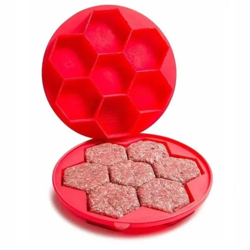 Silikonform för kotlett och burger 7 celler 24 cm hexagonal mögel bakning panna universal ugnsbrödbricka bakningspanna matlagningsbricka