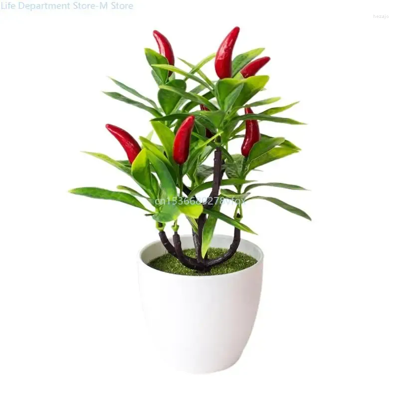 Flores decorativas plantas en macetas artificiales Pepper falso fresa naranja durazno bonsai ornamento