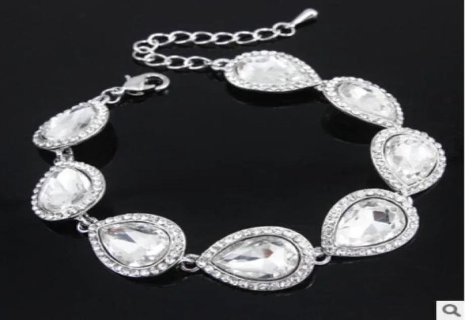 New Crystal Bridal Jewelry Sets Silver Color Teardrop Bridal Bracelet Earrings Sets Wedding Jewelry 6993384