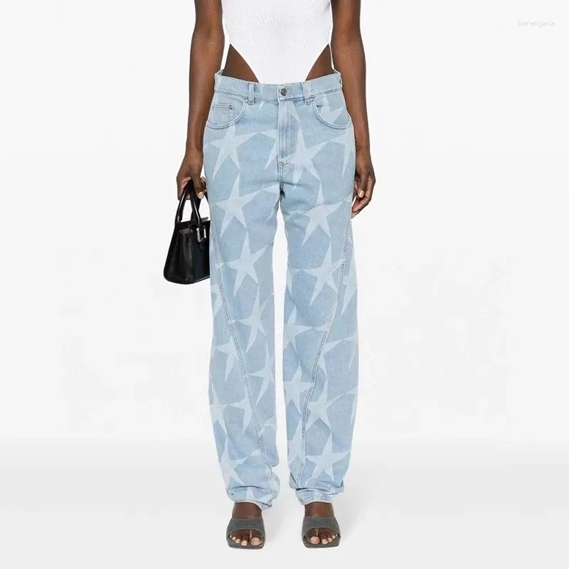 Jeans femminile stampato in cotone lavata versatile pantaloni larghi versatili di alta qualità y2k estate 2024!