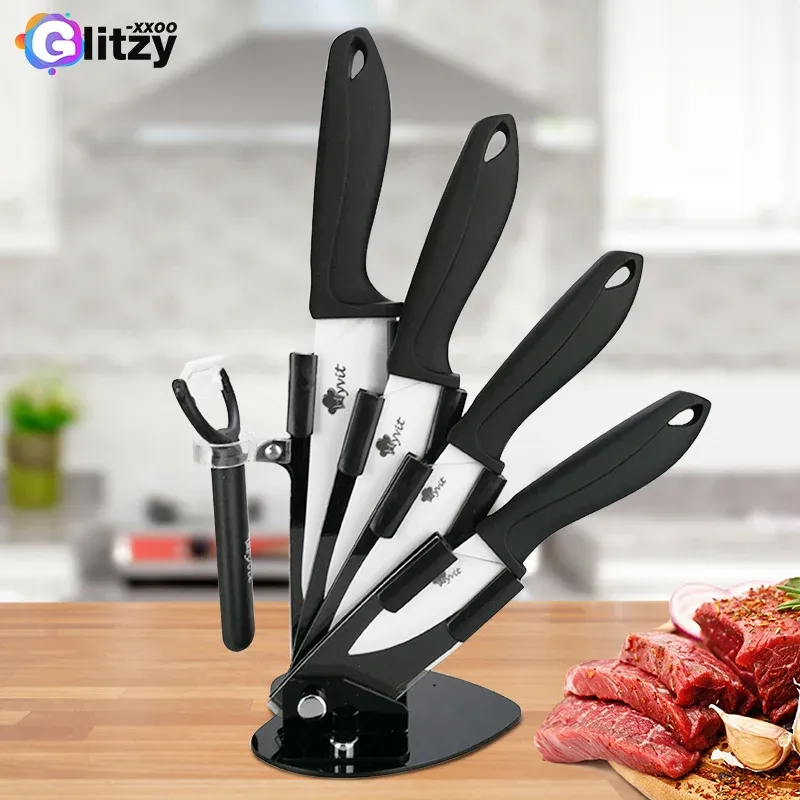 Cuchillos Cerámica colada con soporte 3 4 5 6 pulgadas Chef Chef Chef cuchillo de fruta Peeler Kitchen Accessorie sin óxido Blade blanco