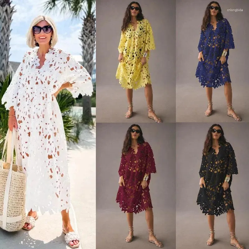 Dames Beach Cover Up Dress Chiffon Lace Boho Casual Long Sleeve Cardigan Monokini Bathing