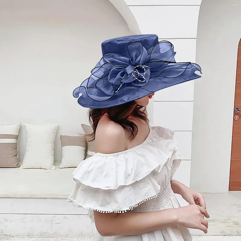 Breite Krempelnhüte französische Art Damen Kleid Hut Blume Braut Dusche Damen im Freien Sonnenschutz Cap atmable Head Accessoires