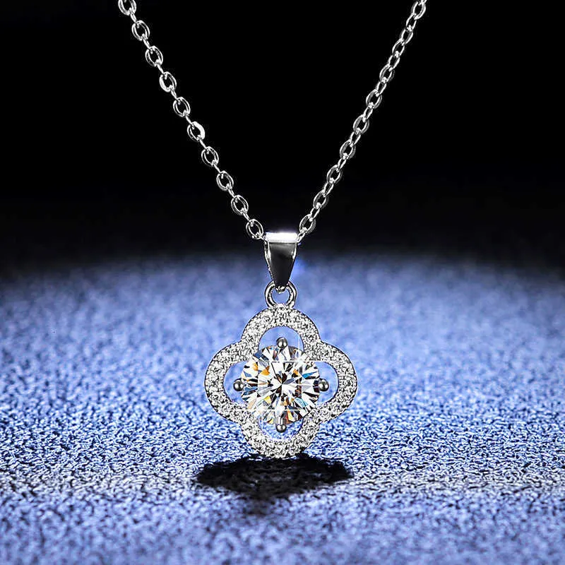 Sterling Sier 925 Pendant 1 Mosan Diamond ketting Dames mode klaver bloem sier hanger sleutelbeen ketting