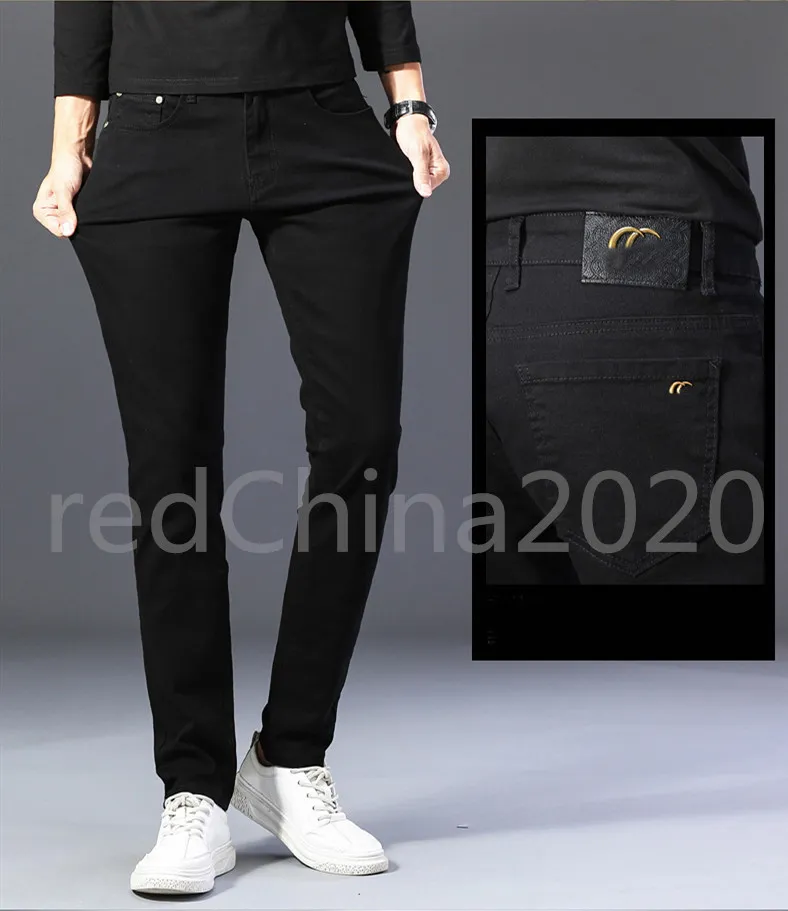 Herfst nieuwe heren gescheurd Slim Fit Elasticity Jeans Rechte Business Famous Classic Casual Trousers Borduurwerk Skinny Jeans Biker Denim H890