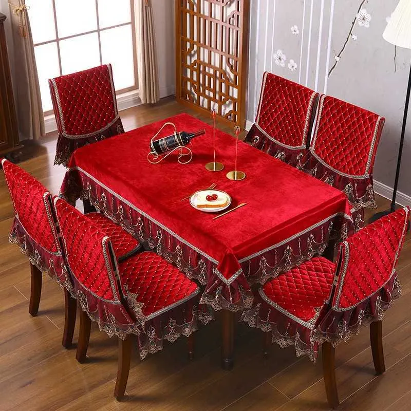 Tkanina stołowa 1-częściowa okładka krzesełka luksus haftowany aksamitne obrus jadalny krzesło do jadalni Poduszka do salonu Dekoracja kawa kwadratowy obrus 240426
