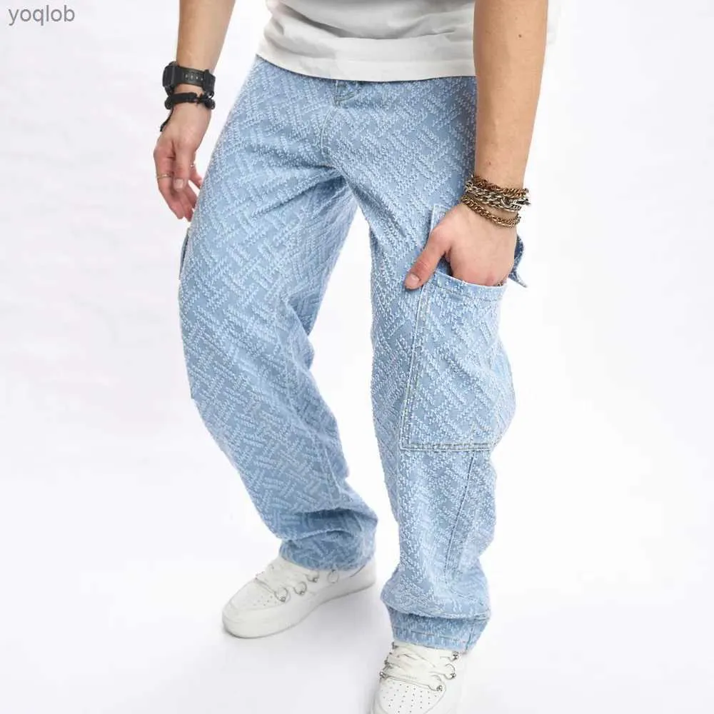 Мужские джинсы осень 2023 Мужские мульти карманные прямые джинсы брюки уличная одежда мода хип -хоп джинсы