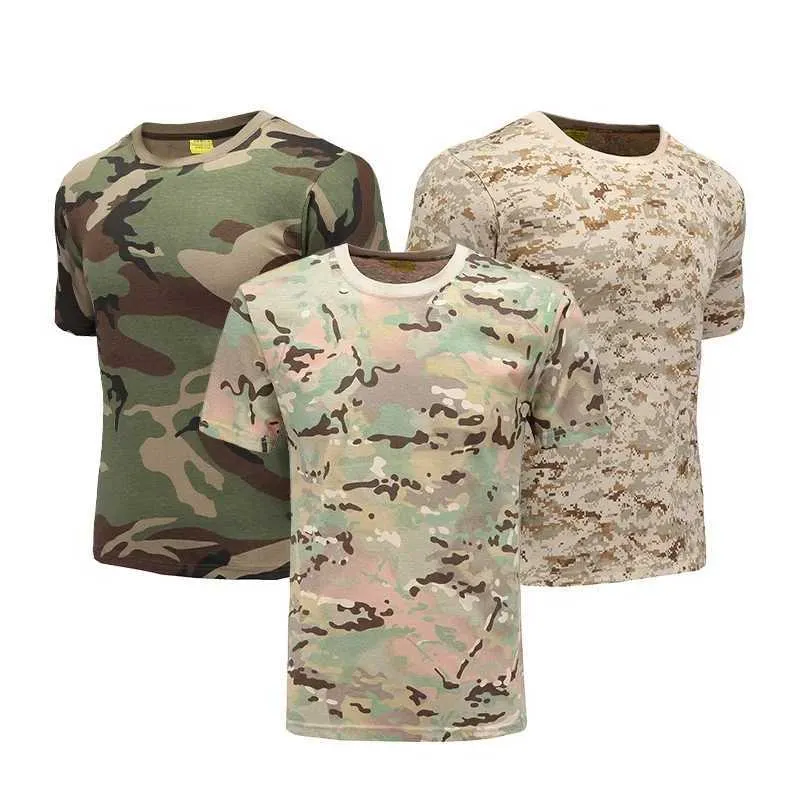 Tactical T-shirts 100% cotton camouflage tactical shirt short sleeved training T-shirt quick drying multi cam camouflage hunting and hiking battle T-shirt 240426