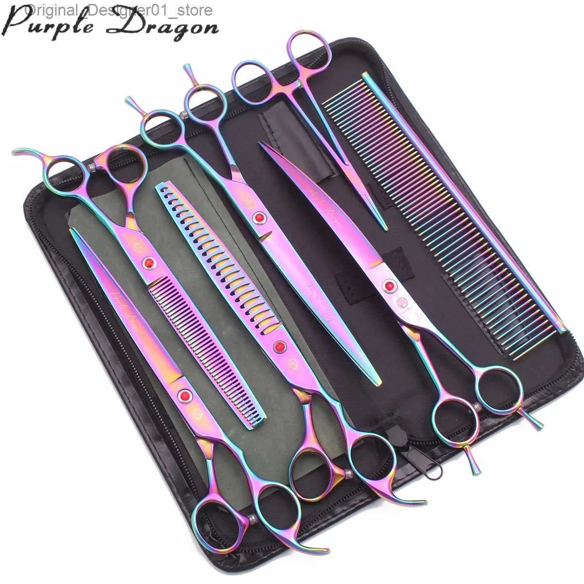 Hair Scissors Purple Dragon 8 Japanese 440C Dog Beauty Scissor Set Straight Cut Curling Cut Pet Slimming Cut Animal Block Z3015 Q240426