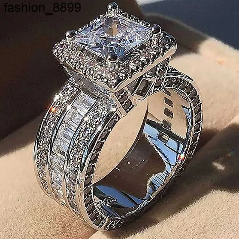 Vintage Court Herren Ring Silber Prinzessin CZ Stone Engagement Ehering Band Ringe für Frauen Schmuck Geschenk