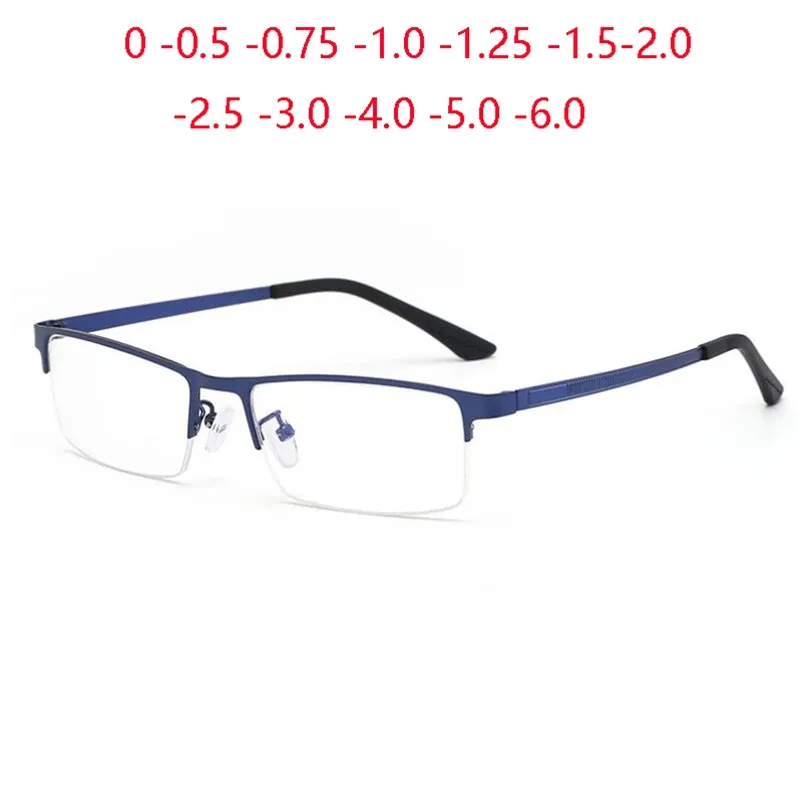 Objektive halbfreie Anti -Blue -Strahlen Square Myopia Brille Fertiger Frauen Metallstudent Rezept Brille 0 0,5 0,75 bis 6,0