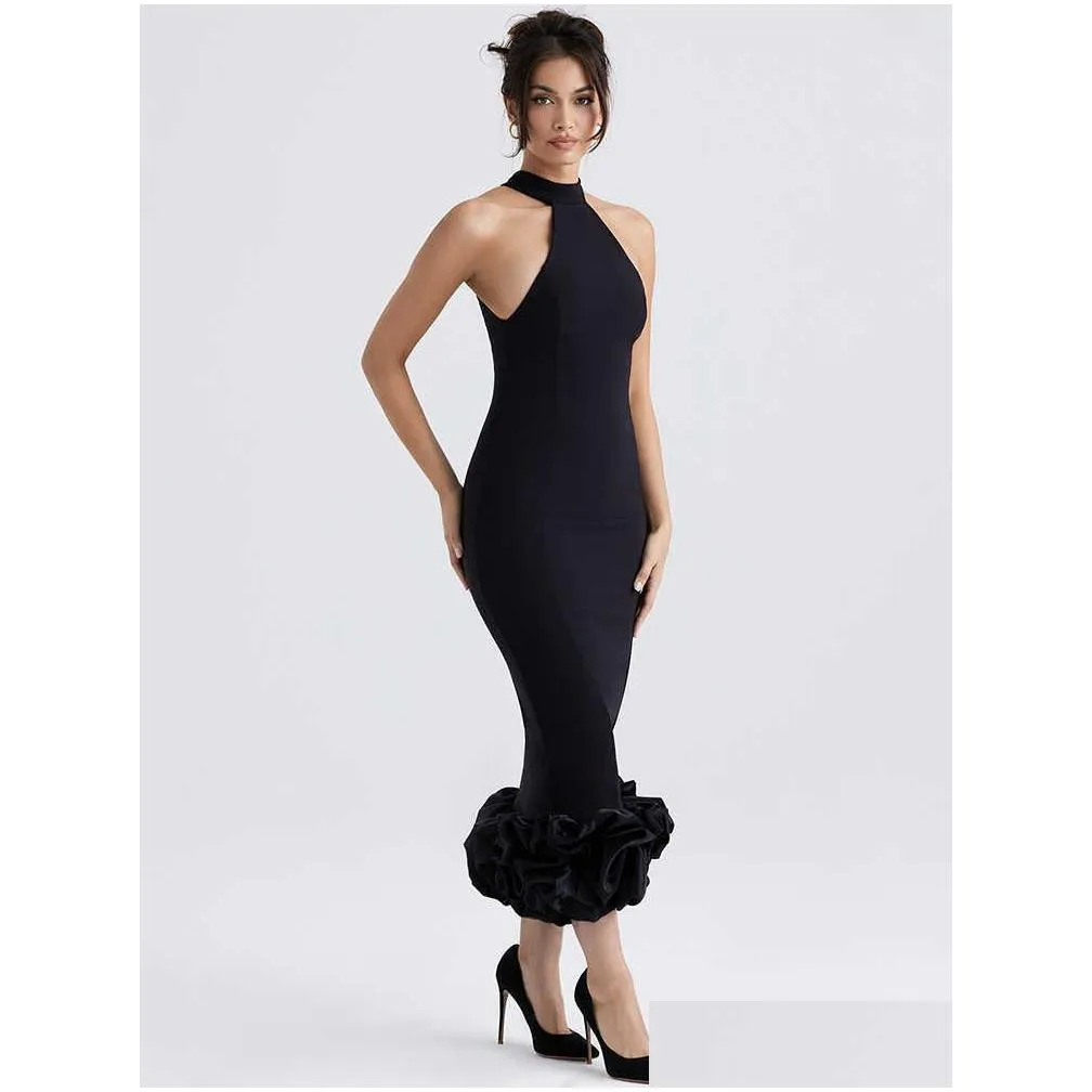 Grundlegende lässige Kleider weibliche neue elegante Promi -Party -Kleid -Landebahn -Outfits 2023 Luxus Design Vintage Black Cocktail Midi Drop Dhtuk