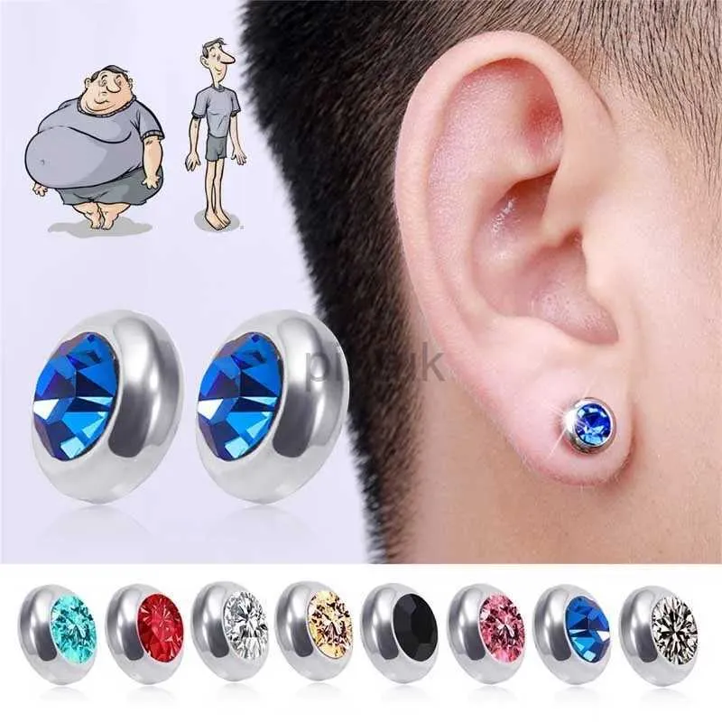 Stud 1Pair Magnetic Slimming Magnet Earring for Women Men Weight Loss Rhinestone Stainless Steel Ear Studs Health Non Pierced Jewelry d240426