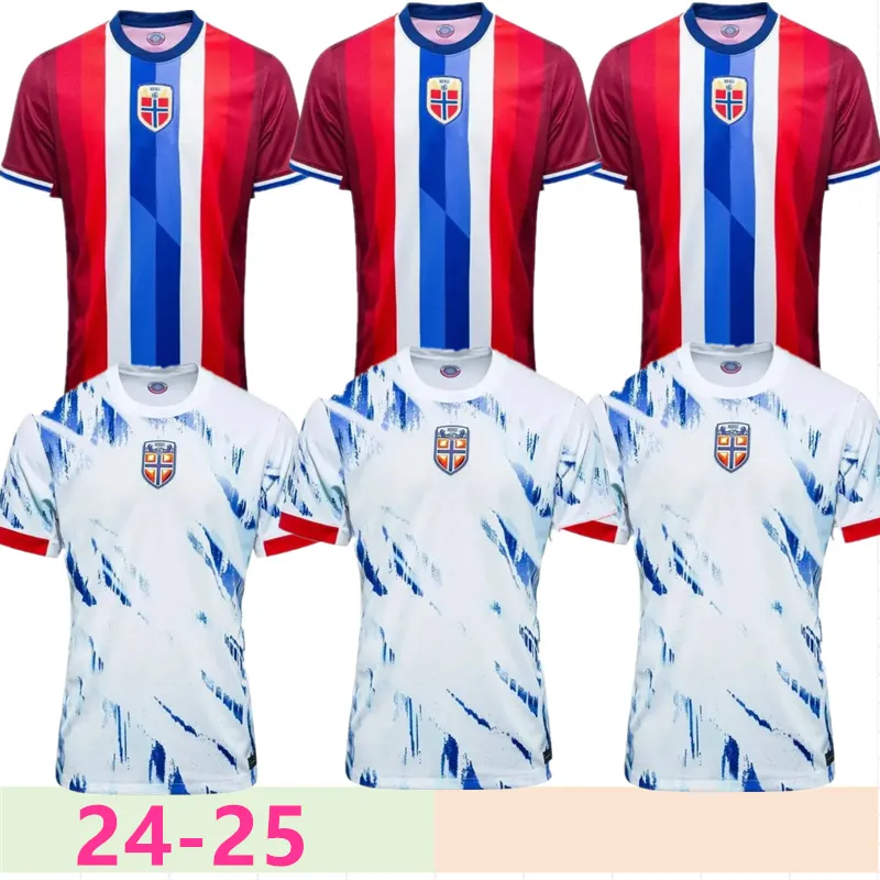 Helt ny 2024/25 Norge Home Away Soccer Jerseys Haaland 24 25 Noruega Odegaard Berge King Camisetas de Futbol National Team Football Uniforms Jersey Soccer Fans