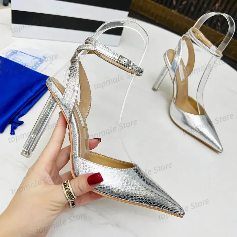 Luksusowy projektant Letnie kobiety wysokie obcasy Ozdobne sandały metalowe klamra t scena impreza seksowne buty damskie