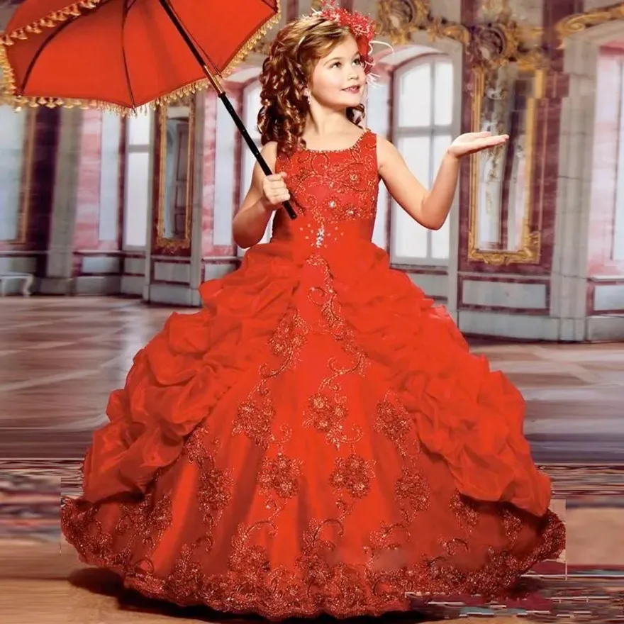 2024 Lovely Red Girls Pageant Dresses For Teens Princess Ball Gown