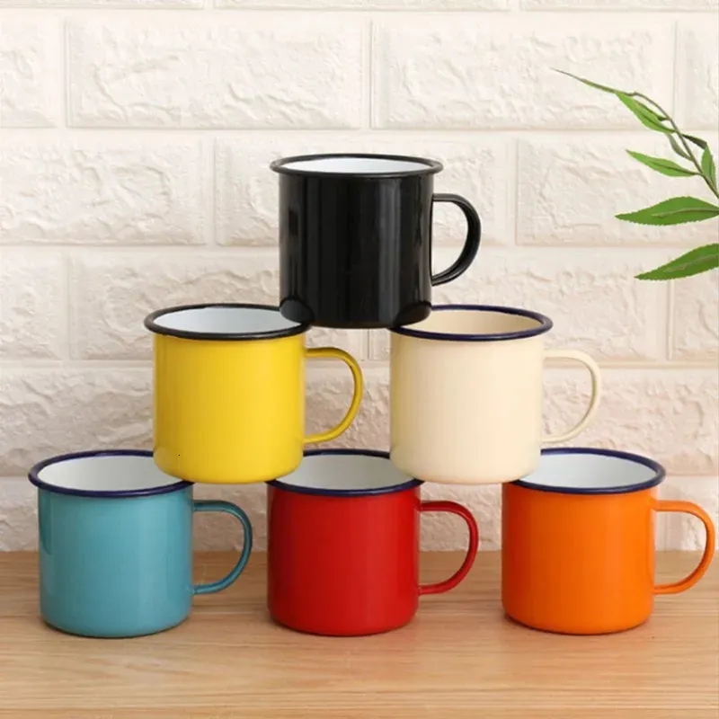 Keramik -Tassen Kaffeetassen Einfacher Retro Bunte Emaille Tasse Milch Tee Frühstücks Becher Getränkeküche Home Office 350ml 240422