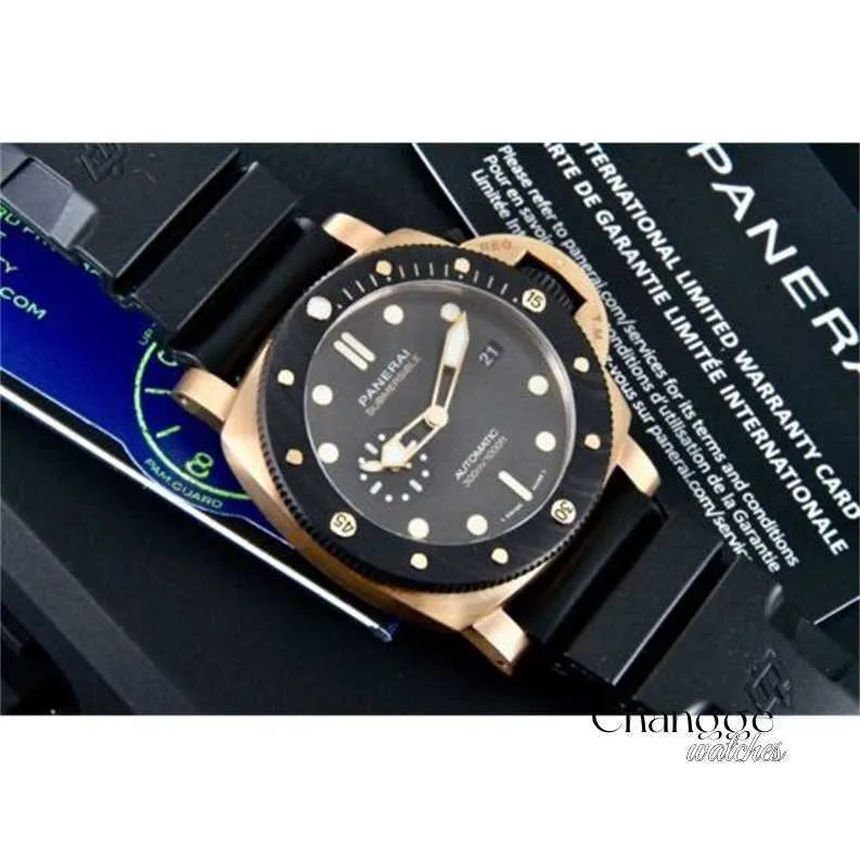 Top Brand Mens Mens Watch Chronograph Chronograph Montre Clocks Goldtech Orocarbon Pam 01070 pour 44 mm dans la mer de Pererei