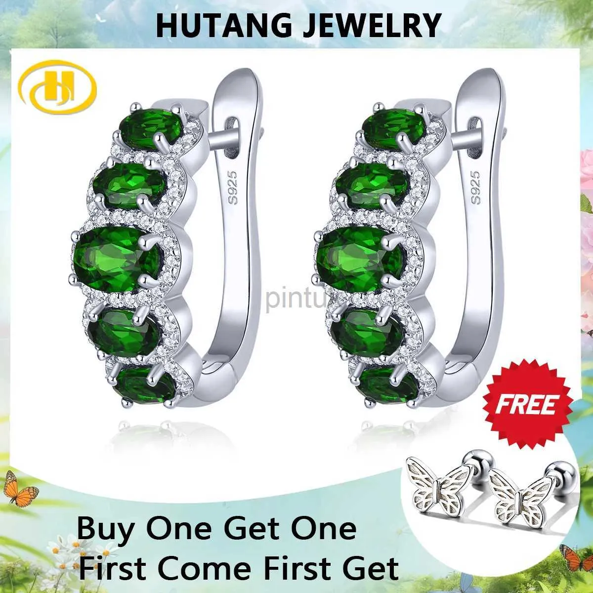 Stud Natural Chrome Diopside Solid Silver Clip Earring 3.5 Carat Faced Gemstone Classic Simple Design S925 Women Födelsedagspresenter D240426