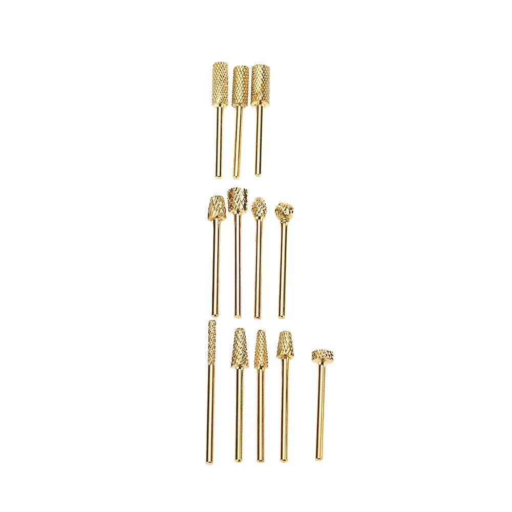 Tungsten Steel Nail Grinding Head Nail Drill Bit Tool Gold Plated for Nail Art Polish Machine