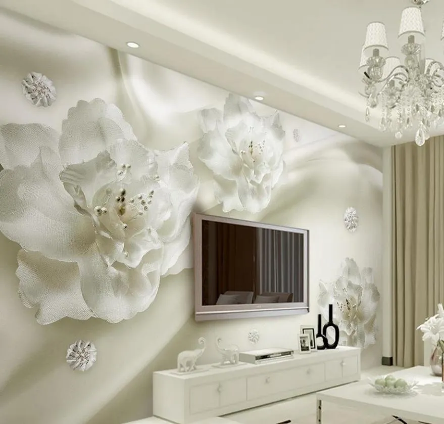 Schöne hellgraue Seidenblumen European Style 3D TV Kulisse Wandbild 3D Tapete 3D Wallpapiere für TV -Hintergrund 7290402