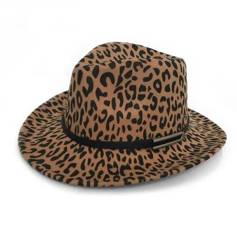 Wide Brim Hats Bucket Hats Fashion Felt chapeau pour les hommes Fashion Fashion Sombrero Leopard Print Hat Sunhat Y240425